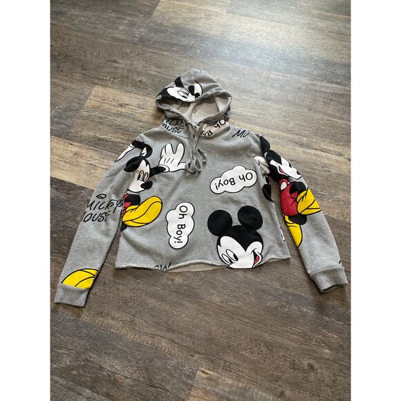 Disney Mickey Mouse Cropped Sweatshirt with Hoodie Size S - Picture 1 of 7